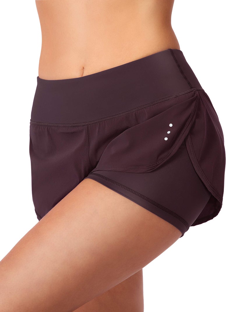 Soothfeel Women's 2 in 1 Running Shorts Workout Athletic Gym Yoga Shorts for Soothfeel Women with Phone Pockets Wine - Image 3